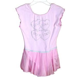 Moret Girl's Lilac Ballet Leotard with Attached Skirt Size 6-7 Rhinestone Hearts